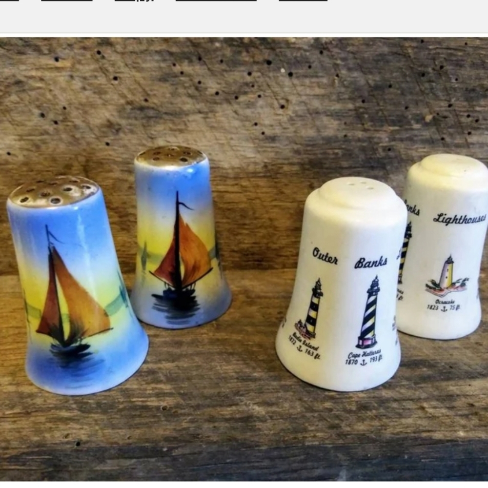 Vintage Sailboat and Outer Bank Lighthouses Salt & Pepper Shakers